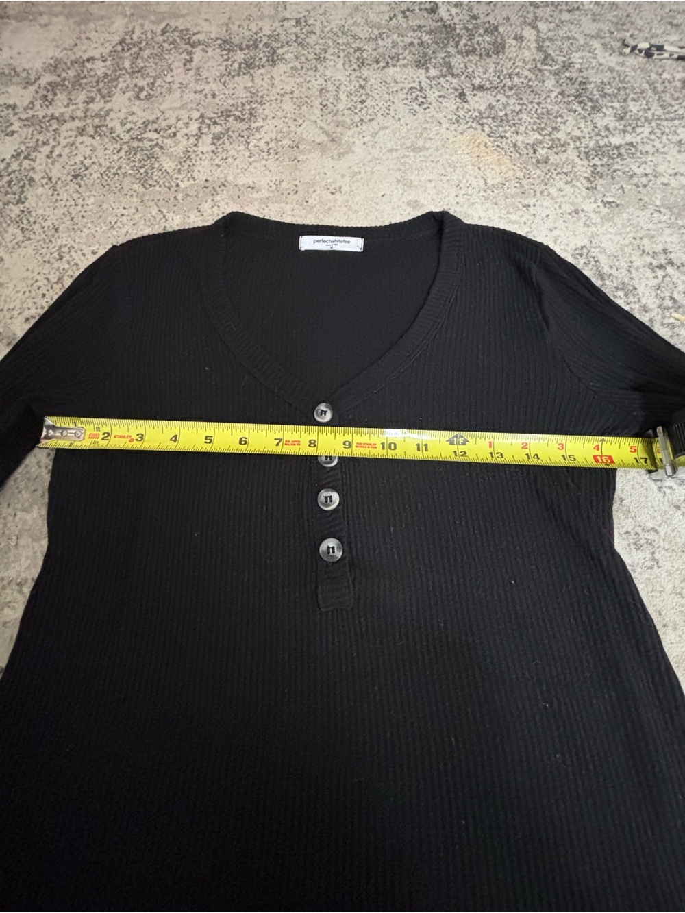 perfectwhitetee Black Ribbed V-Neck Evangeline Long Sleeve Top Size Medium - Picture 4 of 9